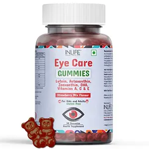 INLIFE Eye Care Supplement for Kids and Adults | Lutein and Zeaxanthin Gummies with Omega 3 Algal DHA Astaxanthin Vitamin A C & E to Support Eye Health (30 Count)