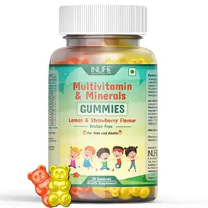 INLIFE Multivitamin Gummies for Kids Teens Men & Women Daily Gummy Bear Essential Vitamins & Minerals for Healthy Growth Development and Immunity - 30 Lemon Strawberry Flavour Gummies (30 Count)