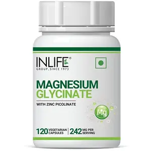 INLIFE Magnesium Glycinate Supplement 1100mg (Elemental Magnesium 242mg) with Zinc 10mg (as Zinc Picolinate) Per Serving Relaxation & Healthy Muscle Function - 120 Vegetarian Capsules (Pack of 1)