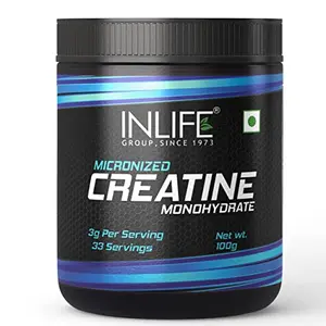 INLIFE Micronized Creatine Monohydrate Powder Supplement Muscle Repair & Recovery Pre / Post Workout Athletic Performance 100gm (Unflavoured)