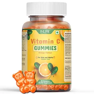 INLIFE Vitamin C Gummies for Kids Teens Men & Women Daily Essential Supplements for Immunity Booster Antioxidant Skin & Hair Care Collagen Builder - 30 Orange Flavour Gummies (30 Count)
