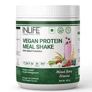 INLIFE Vegan Meal Replacement Shake for Weight Control Plant Protein Powder (17.5 Protein) Sugar Free with Added Probiotics 500g (Mixed Berry)
