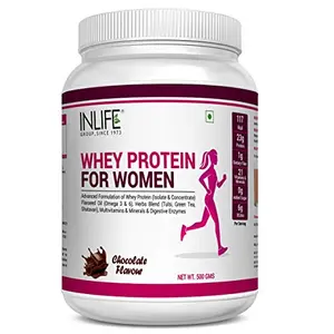 Inlife Whey Protein Powder for Women Ayurvedic Herbs 23g Protein 21 Vitamins Minerals Omega 3 6 Digestive Enzymes Hair Skin Nails Weight Management & Better Metabolism Support (500g Chocolate) normal (IL00404)