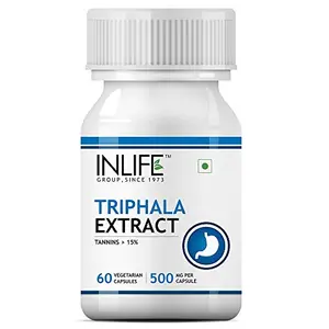 INLIFE Triphala Extract (Tannins &gt; 15%) Amlaki Haritaki and Bibhitaki Digestion Support Supplement Tablet 500 mg - 60 Vegetarian Capsules (Pack of 1)