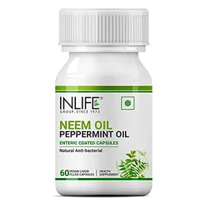 INLIFE Neem Oil 350mg with Peppermint Oil 150mg for Digestive Health & Skin Hair Care Supplement Enteric Coated Capsules â 60 Liquid Filled Vegetarian Capsules (Pack of 1)