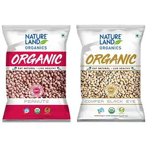 Natureland Organics Whole Peanuts / Groundnuts 500 Gm - Organic Peanuts & ureland Organics Cowpea Black Eye / Lobia 1 Kg - Organic Healthy Pulses
