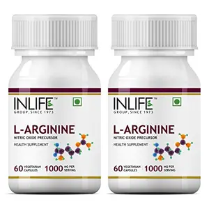 Inlife L-Arginine Nitric Oxide Precursor 1000Mg Supplement - 60 Vegetarian Capsules (2-Pack)