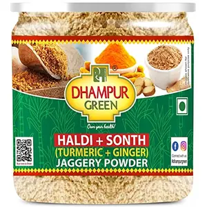 DHAMPURGREEN Turmeric & Ginger Jaggery Powder 300g | Spiced Jaggery Powder for Good Health Formula No Added Sugar Natural Remedy Haldi and sonth Immunity Booster