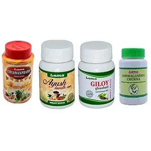 Immunity Kit for Adults - Chyawanprash Special 500g Ashwagandha Churna Ayush Kwath Tablet Giloy Ghan Bati - each 1 pack