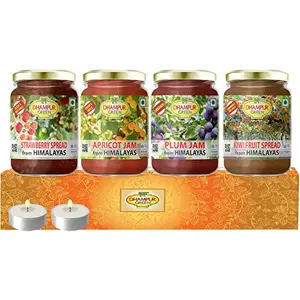 Dhampure Speciality Mixed Fruit Jam Gift Box - Strawberry Spread Apricot Jam Plum Jam and Kiwi Spread Natural Himalayan Fruits No Chemical Sugar Preservatives Gift Box 1.2Kg