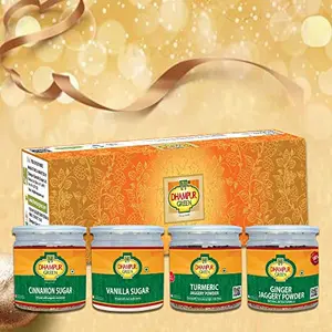 Dhampure Speciality Gift Box - Cinnamon Sugar Vanilla Sugar Turmeric Jaggery Powder Ginger Jaggery Powder - 1250 Grams