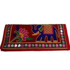 Little India Multi-Color Sindhi Embroidered Mirror Work Clutch Purse 9"x4"x1"