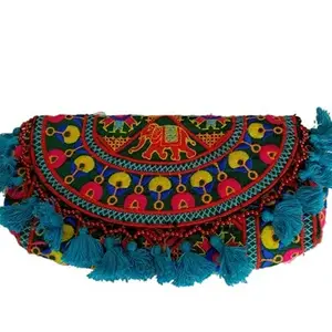 Little India Multi-Color Sindhi Embroidery Clutch Purse 11"x6"x1"