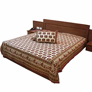 Little India Cotton Rajasthani Handblock Motif Print Double Bed Cover with 2 Pillow Covers (Multicolor)