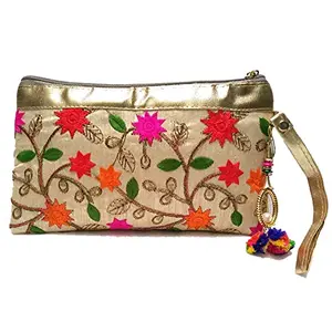 Little India Floral Embroidery Work Clutch Purse 8"x5"x1"