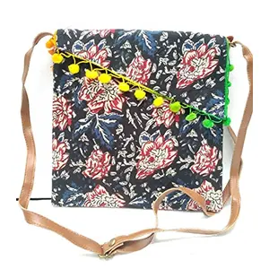Little India Batik Print Triangular Flap Sling Bag 10"x10"x1"