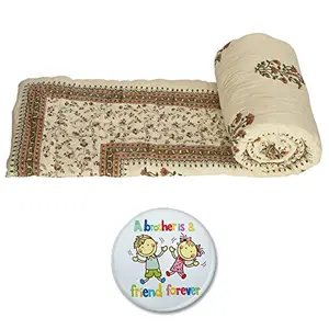 Little India Jaipuri Hand Block Print Cotton Double Bed Quilt - White (DLI3DRZ320)