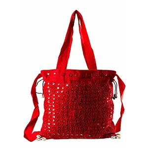 Little India Mirror Work Red Sling Bag 10"x13"x2"