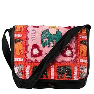 Little India Applique Patch Work Multi-Color Shoulder Bag 14"x11"x2"