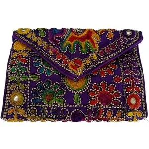 Little India Hand Embroidered Bandhani Mirror Work Sling Bag 8"x6"x1"