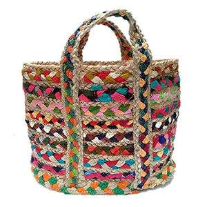 Little India Hand Knotted Jute Fibre Small Tote Bag 10"x16"x3"