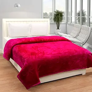 Little India Soft Embossed Floral Microfiber Double Bed Sized Blanket (Red)