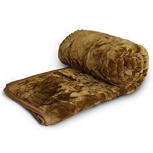 Little India Embossed Soft Mink Floral Microfibre Double Blanket - Brown