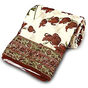 Floral Hand Block Cotton Single Bed Razai Quilt - Red