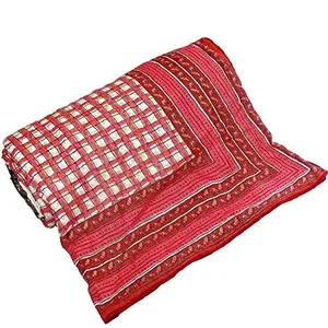 Little India Hand Block Checker Design Print Cotton Comforter - Pink (DLI3DDV310)