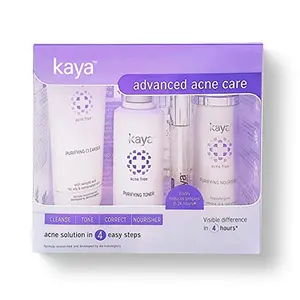 Kaya Clinic Advanced Acne Care Kit (set of 4 for oily & combination skin) Acne Face Wash/Acne cleanser + Acne Toner + Acne Moisturizer/Acne Cream + Spot Corrector