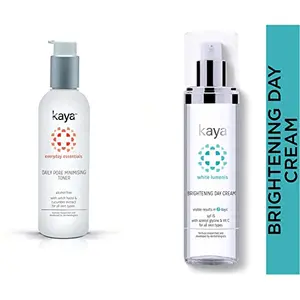 Kaya Clinic Daily Pore Minimising Toner Face toner with Witch Hazel extracts for minimised and clea & Kaya Clinic Brightening Day Cream Lightweight Cream With Azeloyl Glycine & Spf 15 50 Ml