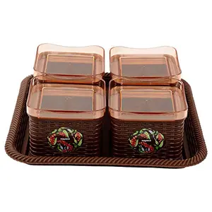 Nayasa Plastic Dry Fruit Container - 540 ml 4 Piece Containers with Lid and 1 Tray Brown