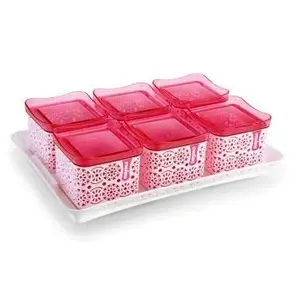 Nayasa Romano Plastic Dry Fruit Container - 540 ml 6 Pieces Pink