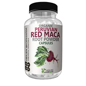 Heilen Biopharm Organic Gelatinized Peruvian Red Maca Root Powder Capsules 500 mg X 180 Capsules | Reinventing Reproductive Care | Adaptogen Superfood Supplement
