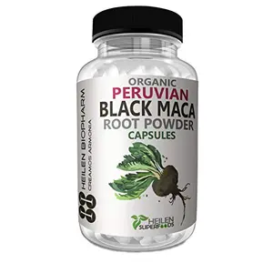 Heilen Biopharm Premium Organic Peruvian Black Maca Root Powder Capsules 500 mg X 180 Capsules (90 grams) |100% Authentic Peruvian| Promotes Reproductive Health Boosts Energy & Enhances Performance with no Side Effects