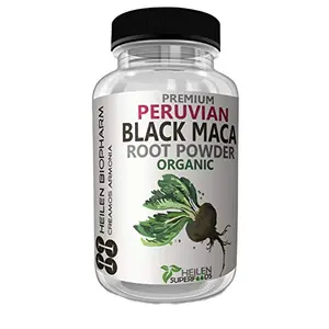 Heilen Biopharm Premium Organic Peruvian Black Maca Root Powder |100% Authentic Peruvian| Promotes Reproductive Health Boosts Energy & Enhances Performance with no Side Effects| 100 grams