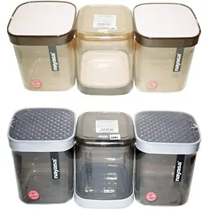 Nayasa Superplast Plastic Fusion Containers 1 Litre Set of 6 Brown and Grey