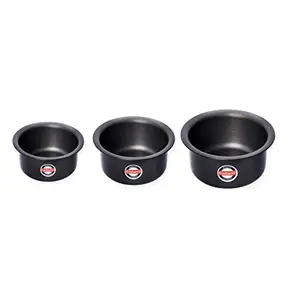 Embassy Hard Anodised Tope/Cook Pot Set of 3 (Sizes 10-12); 1 L (16.5 cms) 1.35 L (18.5 cms) and 1.65 L (19.5 cms) Induction Compatible Black