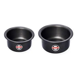 Embassy Hard Anodised Tope/Cook Pot Set of 2 (Sizes 10 and 12) 1 L (16.5 cms) and 1.65 L (19.5 cms) Gas Stovetop Compatible Black