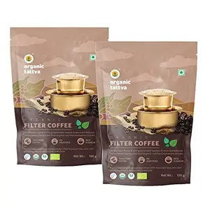 Organic Tattva- Organic Filter Coffee Powder 300 Gram | Aromatic Blend of Fine Ground Dark Roasted Arabica and Robusta Coffee Beans | 100% Pure and Authentic Handpicked Coffee | 150 Gram Each