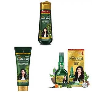 Kesh King Ayurvedic Anti Hairfall Hair oil 300ml with Kesh King Anti Hair fall Shampoo 340 ML and Kesh King Hair Conditioner 200 ML