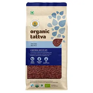 Organic Tattva - Organic Red Rice 1 KG | Rich Source of Iron Vitamins and Antioxidants | Certified Organic Gluten Free and No Additives