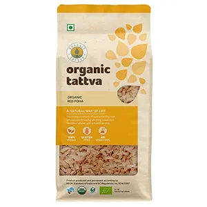 Organic Tattva Organic Red Poha Health Food Flattened Rice/Atukulu Enriched with Dietary Fibers & Nutrients 500 Gram