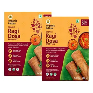 Organic Tattva - Organic Ragi Dosa Instant Ready Mix | Rich Source of Iron Calcium and Dietary Fiber | Gluten Free No Artificial Flavours and Preservatives | Ready in 5 Easy Steps | 400 Gram