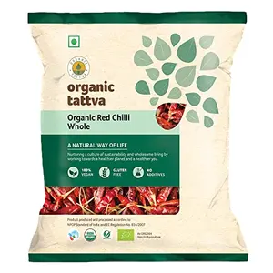 Organic Tattva 'Red Chilli Whole' Naturally Processed from Farm Picked Fresh Lal Mirch Sabut (100G Pouch)