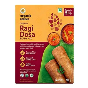 Organic Tattva Organic Ragi Dosa Instant Ready Mix 200 Gram | Rich Source of Iron Calcium and Dietary Fiber | Gluten Free No Artificial Flavours and Preservatives | Ready in 5 Easy Steps