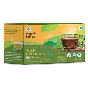 Organic Tattva Organic Premium Assam Tulsi Green Tea 20 Tea Bags | All Natural Flavour Zero Calories - Boosts Metabolism & Reduces Waist