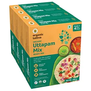Organic Tattva Organic Instant Ready Mix Uttapam 800 Gram | with Benefits of Sunflower Oil and Fenugreek | Source of Protein and No Zero Cholesterol | 200 Gram Each