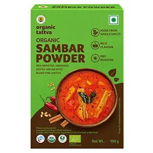 Organic Tattva Organic Sambar Masala 100 Gram | Authentic South Indian Flavor Naturally Processed Flavorful 100% Natural No Pesticides