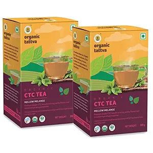 Organic Tattva Premium Assam CTC Black Tea (Chai) 400 Gram | With Goodness of Protein Calcium Iron and Vitamins | Strong Earthy Flavour and Rich in Antioxidants | 200 Gram Each
